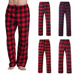fi Men's Plaid Pants Casual Loose Sport Plaid Pajama Trousers High Waist Outfits c2La#
