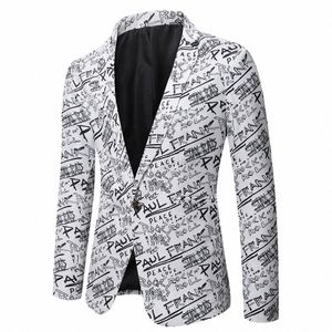 Marca terno jaqueta fi carta impressão casual fino ajuste blazers homme 3d floral casaco outono homem busin social dr blazer casaco s2st #