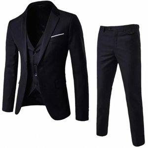 3 stycken svart eleganta kostymer+byxor varumärke smal passform enstaka parti formell busin dr kostt terno bröllop kostymer för män 07eh#