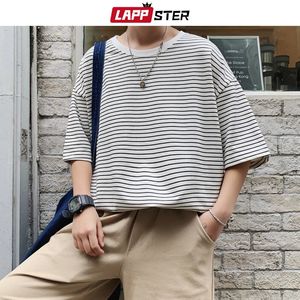 Lappster Men Oversizeized Striped Tshirts Harajuku bawełniane topy męskie kolorowe żółte tshirty parowe koszulki streetwearu 240318