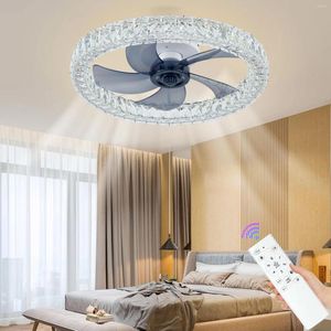 Modern Crystal LED Ceiling Fan Fans With Lights Remote Control Bedroom Decor Ventilator Lamp 50cm Air Invisible Blades Silent