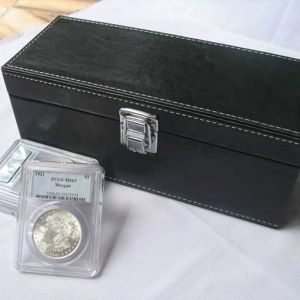 Pudełka jxlclyl 20pcs monety pudełka skrzynki do przechowywania pudełka pudełka czarna skóra PU do PCGS NGC