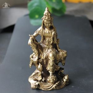Chiński styl spokojny guan yin figurki miniatury miedziane Buddha Statua Statue Decors Akcesoria Ozdoby Ozdoby brązowe 240325