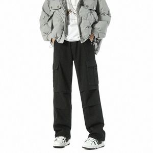 Trendige Herren-Jeans im neuen japanischen Stil mit lockerem, weitem Bein und mehreren Taschen, Herren-Trendy-Marke mit geradem Plissee-Overall s5w9 #