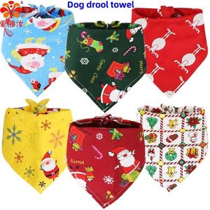 Dog Apparel Pet Cat Christmas Cotton Printing Dress Triangle Saliva Towel Bib Hair Accessories Bandana Grooming