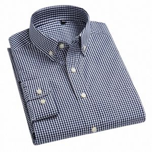 Camisa masculina casual de manga LG de ajuste padrão com bolso único e colarinho confortável 100% Cott Gingham Camisa 36dX #