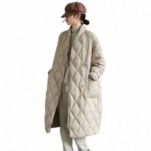 Übergroße Losse Katoen Geruite Jas Midi-Lengte Solide Vintage Opgevulde Jas Winter Casual Koreaanse-Modus W Outwear 68x9#