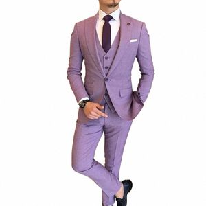 jacket+pants+vest Tailor-Made Men Suits Slim Fit Purple 3 Piece Elegant Wedding Formal Party Tuxedo Linen Costume Homme 2024 q7Kd#