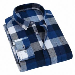 Nya män Plaid Casual Shirts LG Sleeved Checked Fi Flanell Regular Fit Bekväm Pure Cott Male Social Work Shirt F5RQ#