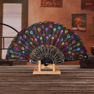 Decorative Figurines Folding Hand Fan Plastic Gold Powder Craft White Wedding Party Chinese Style Dance Cloth Handheld