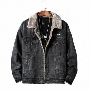 Yasuguoji fi Eagle Printed Denim Jacket Menwear Winter Winter Fleece Jean Coat Male Slim Fit Cowboy Justiets Men Y366#