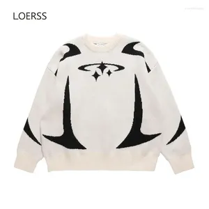 سترات الرجال loerss النجوم المتماسكة النجوم طباعة سترات كبيرة الحجم y2k pullover الرجال والنساء زوجين سترة الشتاء للجنسين ملابس جمالية