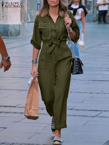 ZANZEA Femme Mode Straße Strampler Frau Casual Solide Overall Sommer Revers 34 Hülse Playsuits Vintage OL Overalls Übergroßen 240315