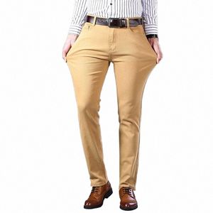 2023 New Men's Khaki Jeans Classic Style Busin Fi Solid Color Stretch Straight Denim Trousers Male Brand Pants d3Sl#