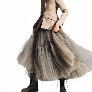 2024 Summer High Waist Lg Tulle Skirts Spring Autumn Woman Solid Color A Line Tutu Skirts Female Pleated Mesh Clothing 78gN#