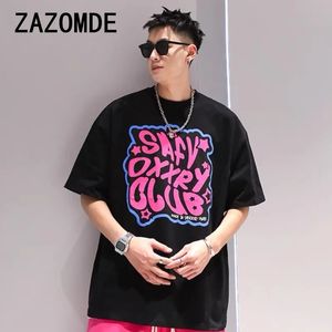 ZAZOMDE Amerikanische Einfachheit Brief Grafik T Shirt Modische Lose Frische Und Persönlichkeit Männer Retro Kunst Kurzarm Top 240315