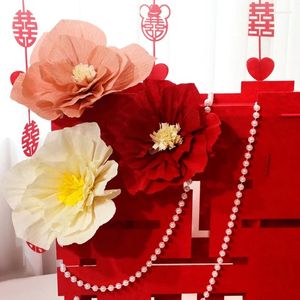 Dekorativa blommor papper handgjorda falska blommvägg klistermärke kinesiska äktenskapstillbehör bröllop hängande dekor bukett peluche
