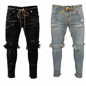 2020 Gothic Lg Men Casual Slim Fit Jeans Ripped Skinny Distred Holes Denim Pants Destroyed Men Jeans Streetwear m2N9#