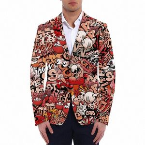 Män 3D Graffiti Print Hip-Hop Jacket Suit Men's Casual Summer Holiday Blazers Fi Overized Man Slim Custom Design Coat 5xl N472#