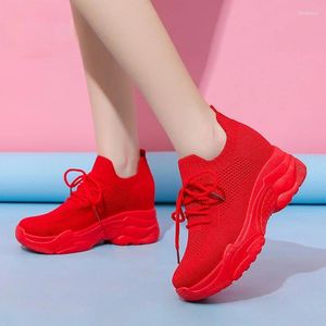 Casual Shoes Women's Wedge Platform White Red Sneakers Outdoor Breathable Mesh Walking Tennis 2024