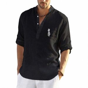 Kyokushin Karate Printing Fi 2023 New Man's Summer Casual High Quality Cott Linen Solid Loose LG Sleeves T Shirts Tops J9pf#