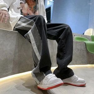Erkek Kot Vintage Erkekler Kore Sokak Giyim Büyük Boy Tasarımı Düz ​​Pantolonlar Geniş Bacak Patchwork Denim Pantolon A118