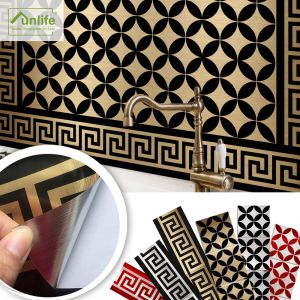 Stickers Funlife 10/15/20/25/30cmBrushed Gold Silver red Removable Waterproof Wall Border Tile Stickers for Bathroom Kitchen Wall Sticker