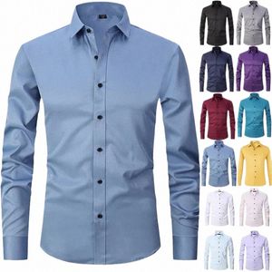 camisa masculina de manga LG, elástica, n iring, resistente a rugas, minimalista, busin casual, sedosa e camisa branca tracel H85V #