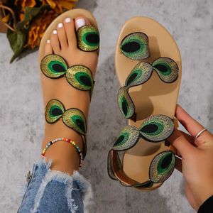 Sandals Yellow Embroidered Artificial Flower Fashion Flat Shoes Size 43 Summer Outdoor Beach Travel Mom H240328