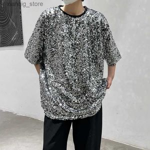 Men's T-Shirts 2023 Korean Fashion Shining Sequin Short Sleeve T-shirt Mens Punk Hip Hop Night Club DJ Singer Stage Come Street Casual Tops24328