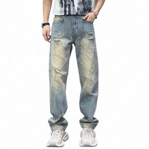 new 2024 Ripped Men's Jeans Distred Torn Denim Hand-painted Smart Clothing For Male i3h6#