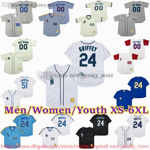 Maglia da baseball personalizzata XS-6XL di ritorno al passato del film 24 KEN GRIFFEY 11 EDGAR MARTINEZ DAN WILSON ALEX RODRIGUEZ JAY BUHNER LOU PINIELLA ICHIRO SUZUKI BRETT BOONE Maglie