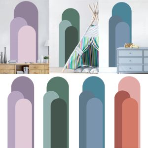 Adesivi Adesivi murali ad arco Viola Verde Blu Boho Morandi Colore Carta da parati geometrica Camera dei bambini Soggiorno Decalcomanie in PVC Decorazioni per interni per la casa