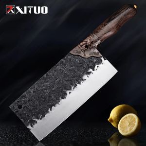 Cuscino Xituo 50cr15 Mov Doppio Cavallo Forgiato a mano Coltello da cucina cinese Tagliare carne Verdura Pesce e frutta Coltelli da cucina Manico in wenge