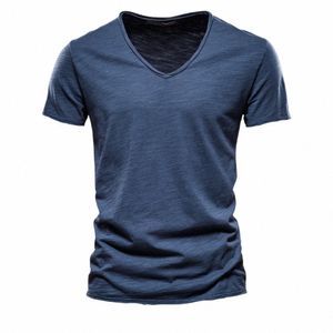 브랜드 품질 100% 코트 남자 티셔츠 v-neck fi 디자인 슬림 한 티셔츠 남성 탑스 티 셔츠 남성용 짧은 슬리브 티셔츠 f1v7#