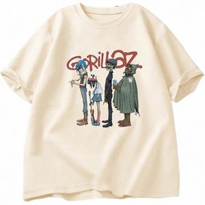 Музыкальная группа Gorillaz PUNK ROCK Футболка Мужчины Женщины Лето 90-х годов О-образным вырезом Cott Футболки с короткими рукавами Одежда Винтаж Y2K Одежда Футболка n75P #