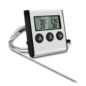 Messgeräte Elektronisches digitales LCD-Lebensmittelthermometer Sonde BBQ Fleisch Wasser Öl Kochtemperaturalarm Kochtimer Küchenkochtester