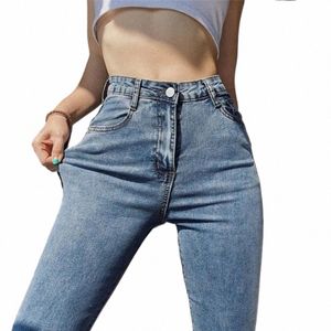 Übergröße 38 Slim High Waist Penci Jeans Klassische Röhrenjeans Blaue Pantales Knöchellange Vaquero Koreanische Hose Neu 355C#