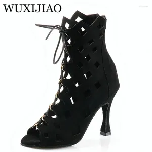 Dance Shoes WUXIJIAO Black Suede Rhinestone Modern Latin Wedding Baotou Designarty