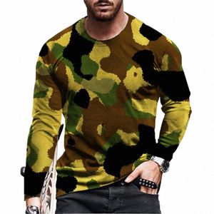 fiable street men's clothing camoue imitati army lg sleeved y2k tops2023 new printed men's lg sleeved T-shirt c7n7#