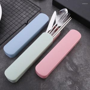 Disposable Dinnerware 4pcs/Set Portable Printed Stainless Steel Spoon Fork Steak Knife Set Travel Cutlery Tableware With Bag