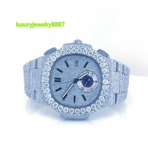 Sterling Sier VVS Moissanit Diamant Vollfahrt Automatische Bewegung weißer Hüfthüfen Watch Diamonds benutzerdefinierte Uhren