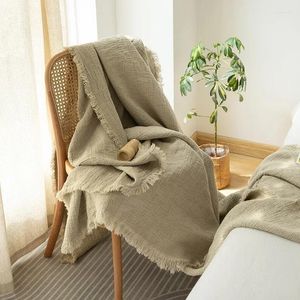Blankets French Linen Throw Blanket For Couch Adult Sofa Bed Natural Dyed Yarn All Breathable Cozy Season 221688HBR