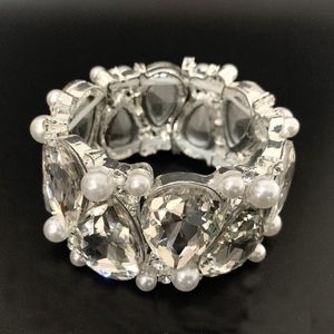 Bileklik Kadınlar İnci ve Big Crystal için Düğün Partisi Balo Gösteri Gösterdrop Rhinestone Lady Streç Bilek Mücevherleri Accessoriesbangle215W