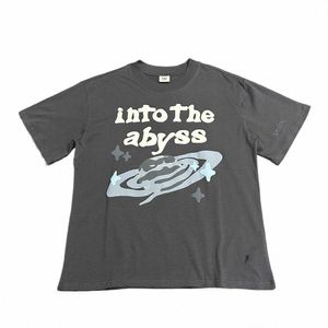 HARAJUKU Trasig planet i Abyss Foam Embroidery Kort ärm Top Tees för män och kvinnor Summer Hip Hop Baggy Y2K T -shirt C4XX#