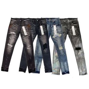 Jeans viola Jeans da uomo Designer Denim Ricamo Pantaloni Moda Fori Pantaloni Taglia US 28-40 Pantaloni con cerniera Hip Hop Distressed Taglia 29-40 744