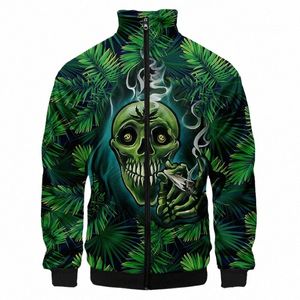 Green Weed Leaf Smoking Men's Plus Size 3D Jacket Sportswear Outono Stand-up Collar Zipper Sweater Men's Baseball Jacket 4XL 19Qr #