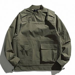 Мужские тактические куртки-карго в стиле ретро с несколькими карманами, сплошной цвет, 2 шт., жилет, куртка, уличная повседневная военная куртка-бомбер, мужская F2P1 #