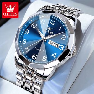 Olevs original à prova dwaterproof água relógios masculinos digital espelho relógio de quartzo para homem luminoso relógio de pulso de aço inoxidável masculino data semana 240328