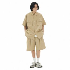 Män japanska lösa casual lastskjorta kvinnor kort ärm överdimensionerad skjorta unisex streetwear korea fi skjortor homme s96v#